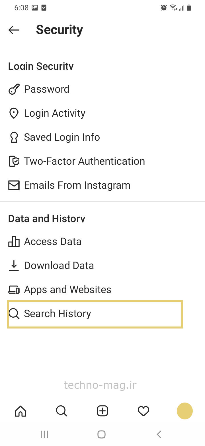 سرچ هیستوری اینستاگرام