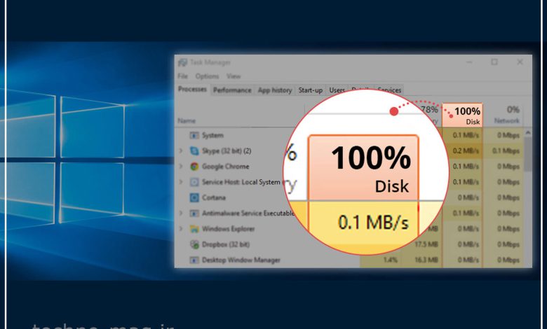 مشکل استفاده 100 درصد هارد دیسک